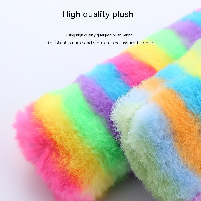 JMT-563722 Rainbow Plush Cat Pillow Toy - Soft, Colorful Pet Cuddly Companion