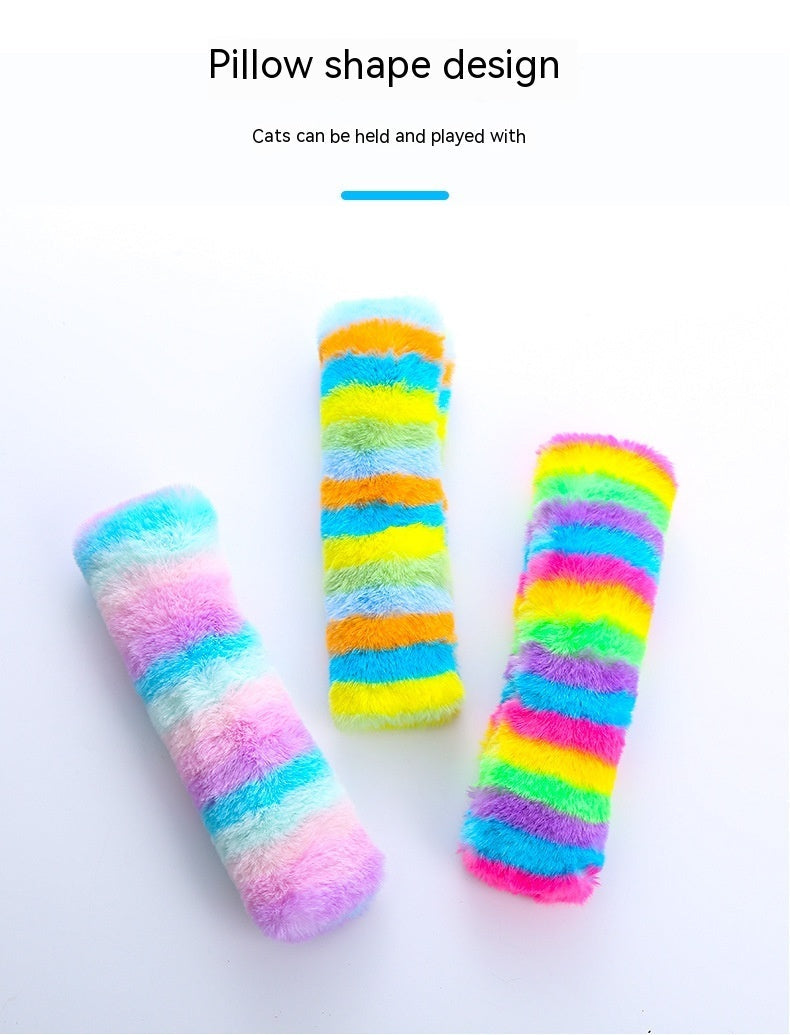 JMT-563722 Rainbow Plush Cat Pillow Toy - Soft, Colorful Pet Cuddly Companion