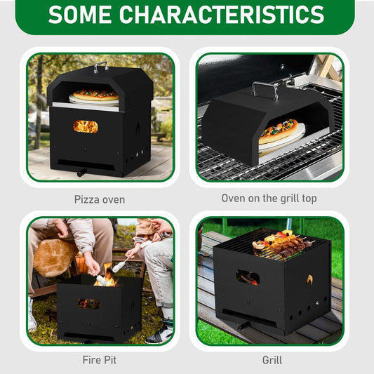 JMT-563786 Square Black Iron Charcoal Pizza Oven with Handle