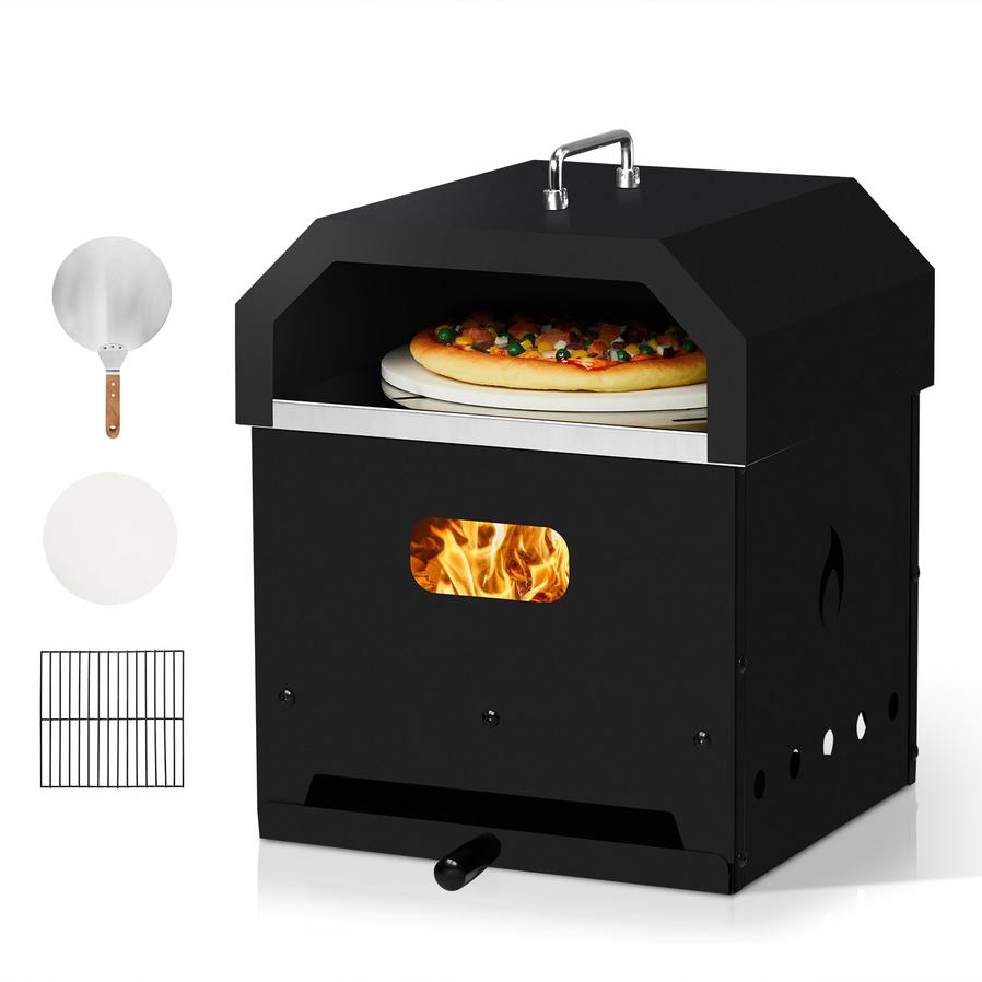 JMT-563786 Square Black Iron Charcoal Pizza Oven with Handle