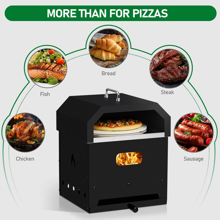 JMT-563786 Square Black Iron Charcoal Pizza Oven with Handle