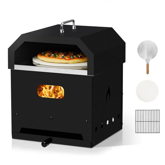 JMT-563786 Square Black Iron Charcoal Pizza Oven with Handle