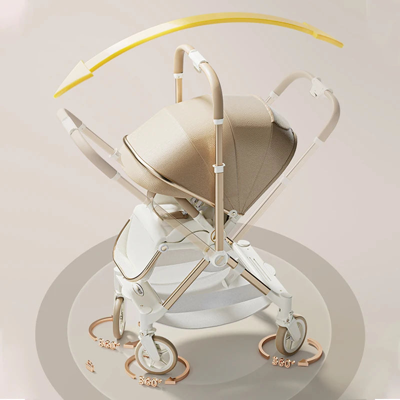JMT-563914 Lightweight Aluminium Stroller with Reversing Handle and Four-Wheel Design, Foldable Pushchair for Babies
