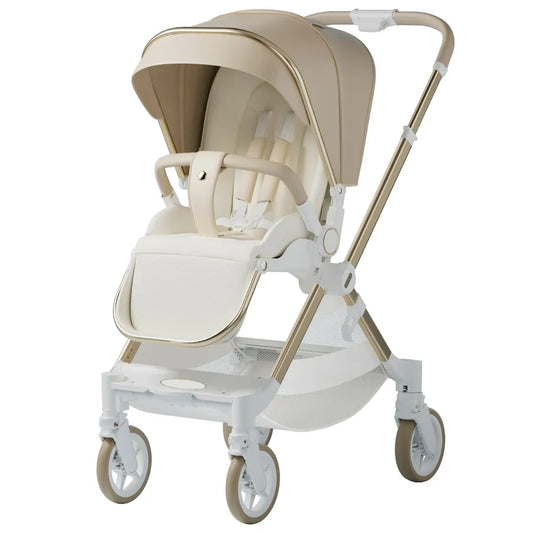 JMT-563914 Lightweight Aluminium Stroller with Reversing Handle and Four-Wheel Design, Foldable Pushchair for Babies