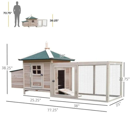 JMT-563914 Wooden Chicken Coop with Nesting Box, Ramps, and Removable Cleaning Tray, Natural Pine Wood Constructed