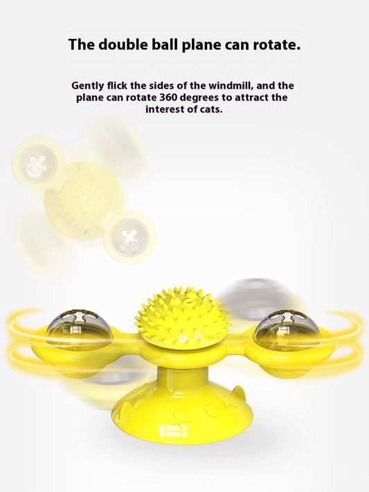 JMT-564042 Interactive Cat Entertainment Set with Rotating Disk, Feather Teasers, Tumbler, and Windmill Toy