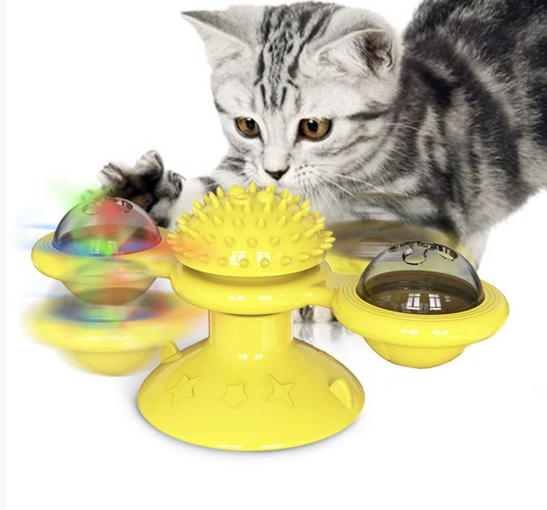 JMT-564042 Interactive Cat Entertainment Set with Rotating Disk, Feather Teasers, Tumbler, and Windmill Toy
