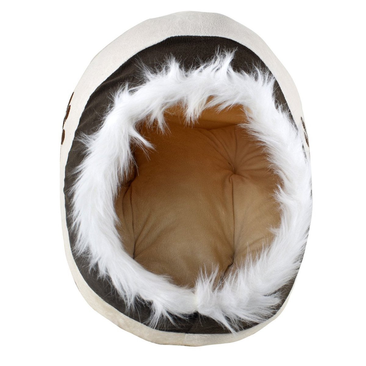 JMT-564362 Cozy Beige and White Cloth Dog Kennel - Comfortable Pet House for Pets (41x38x26cm)