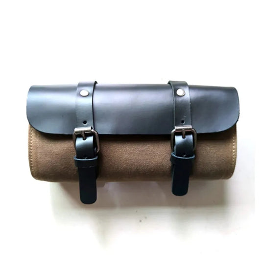 JMT-564426 Waterproof Canvas Motorcycle Saddle Bags - Original Cowhide Leather Tool Bag, Vintage Style, Soft and Versatile