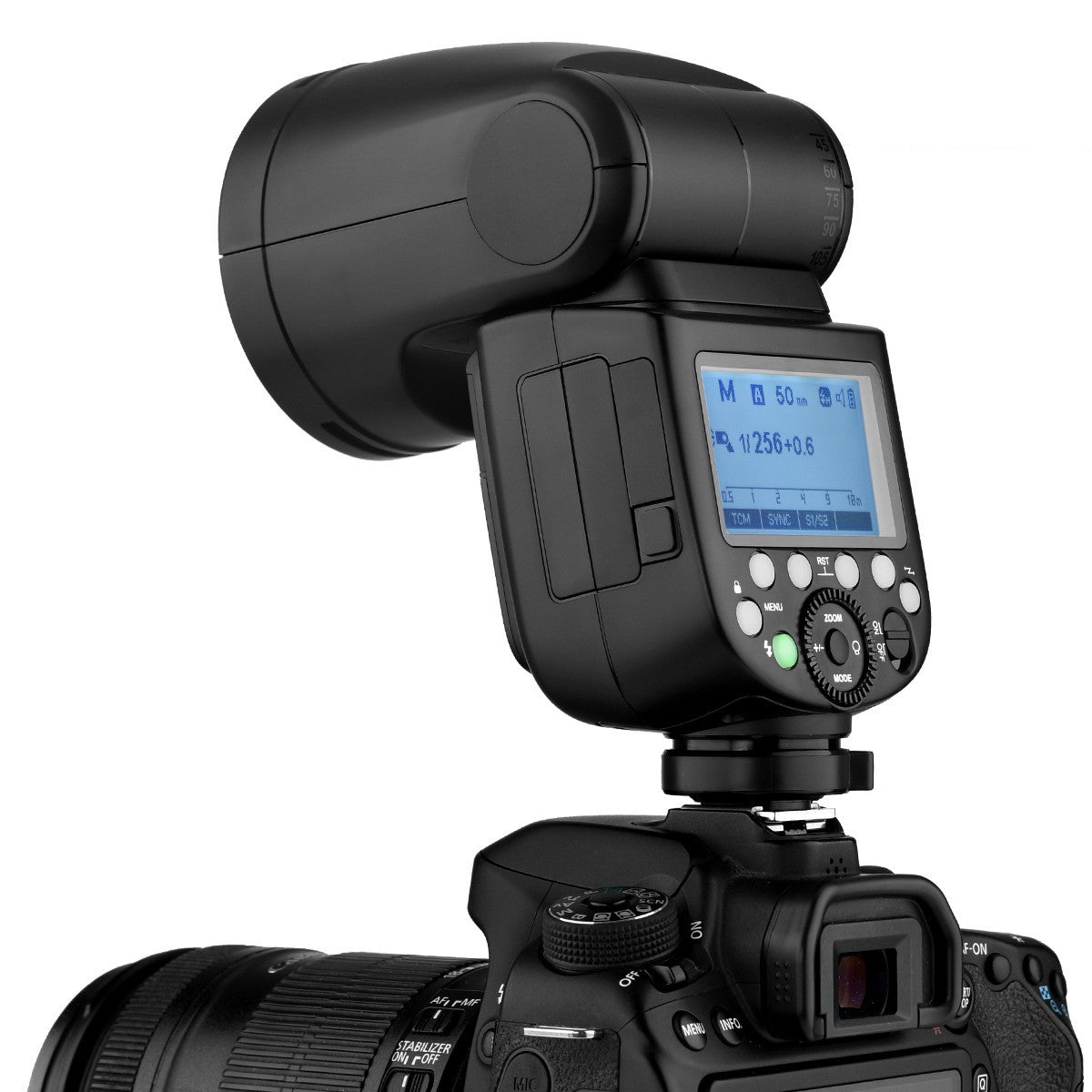 JMT-565578 Professional Overhead Flash for DSLR Cameras with Circular Lamp Head and High-Speed Support