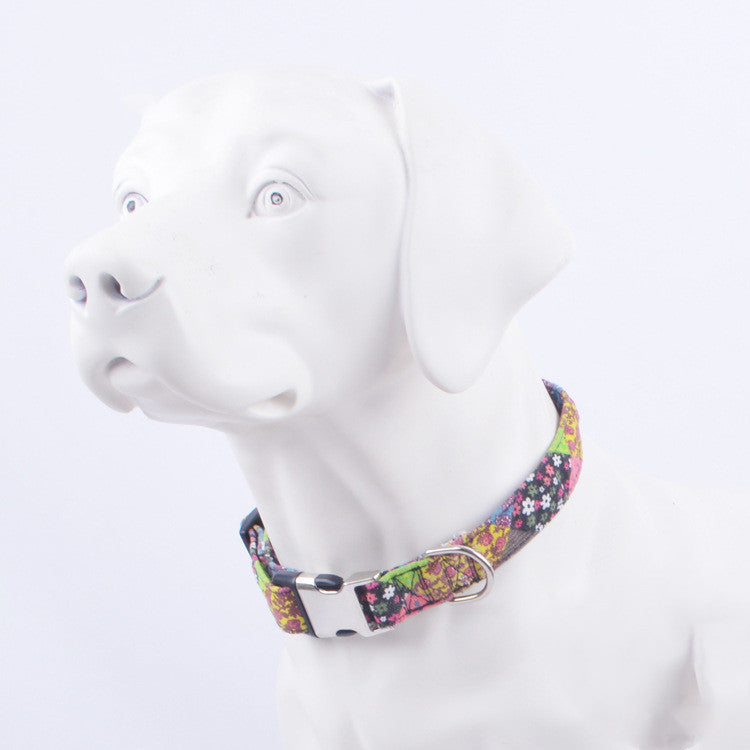 JMT-565706 Ethnic Style Half Metal Dog Collar - Adjustable Cloth Pet Collar with Multiple Size Options