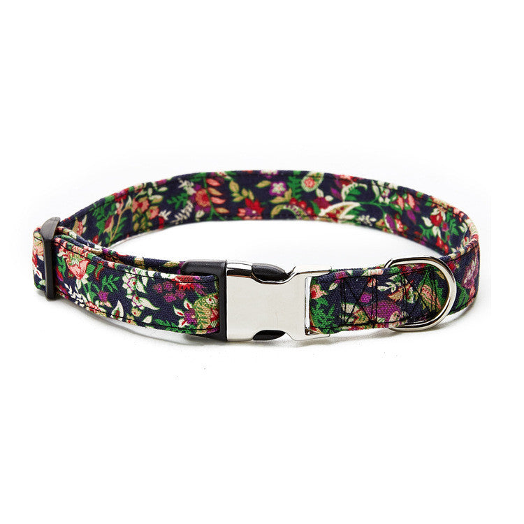JMT-565706 Ethnic Style Half Metal Dog Collar - Adjustable Cloth Pet Collar with Multiple Size Options