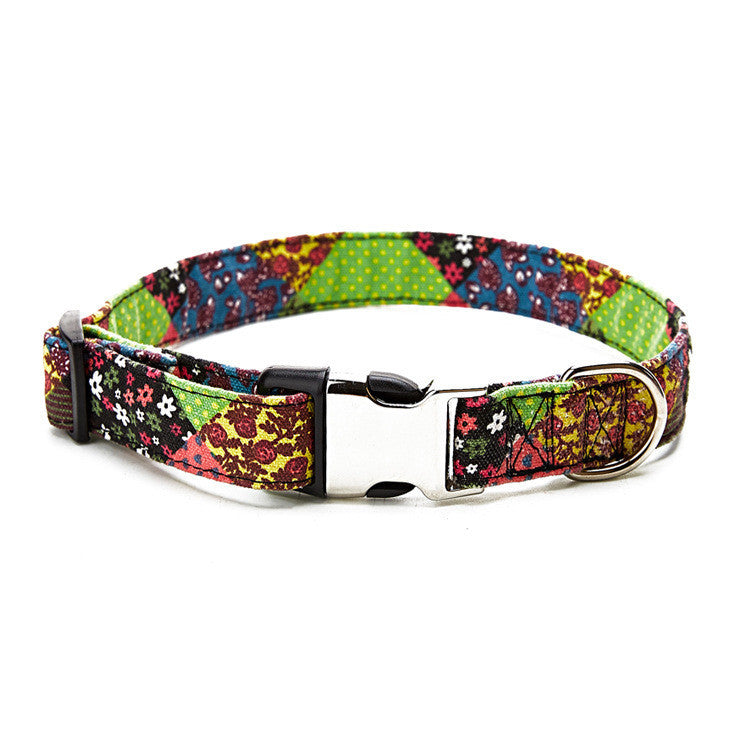 JMT-565706 Ethnic Style Half Metal Dog Collar - Adjustable Cloth Pet Collar with Multiple Size Options