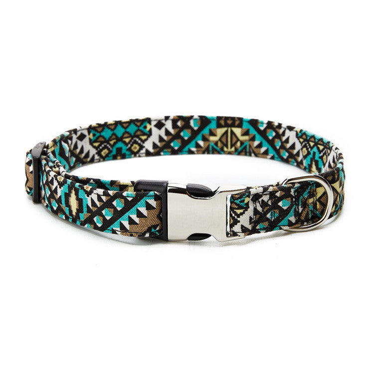 JMT-565706 Ethnic Style Half Metal Dog Collar - Adjustable Cloth Pet Collar with Multiple Size Options