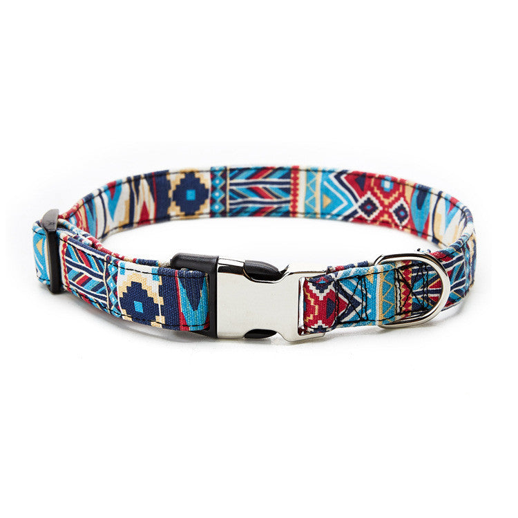JMT-565706 Ethnic Style Half Metal Dog Collar - Adjustable Cloth Pet Collar with Multiple Size Options