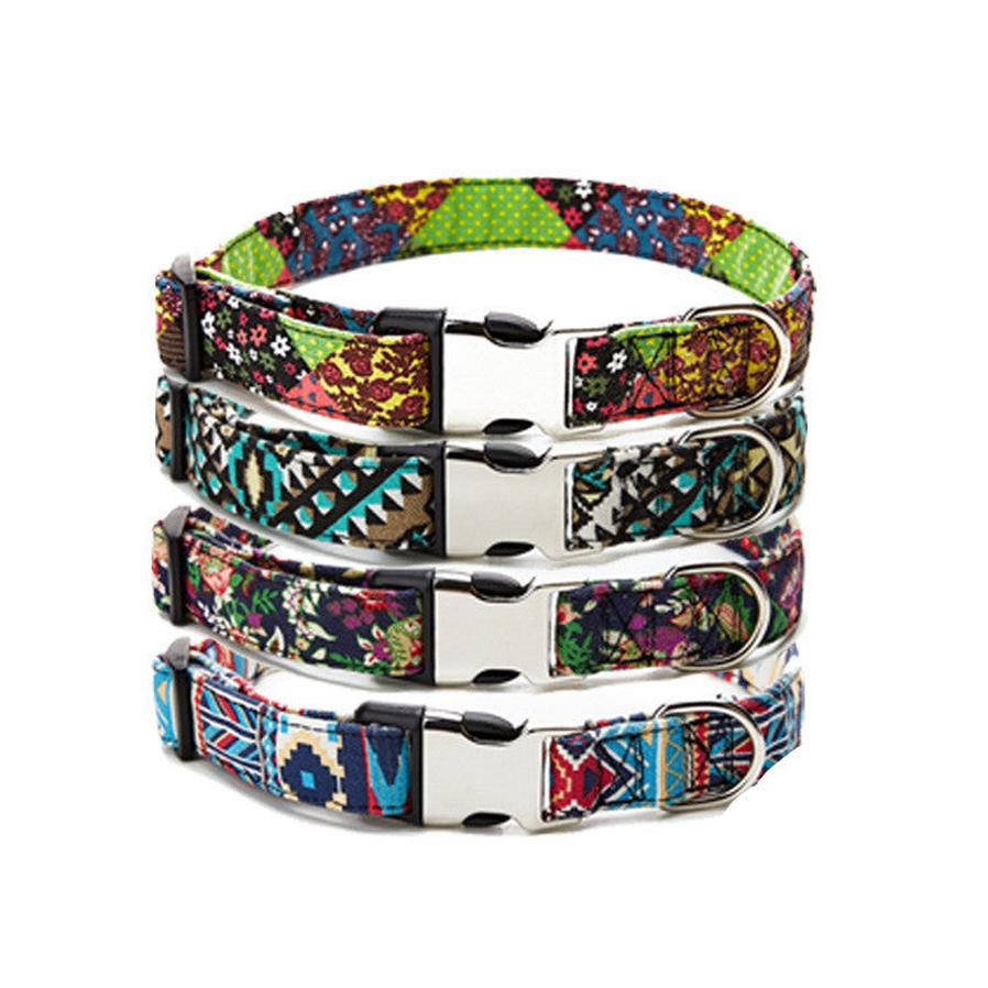 JMT-565706 Ethnic Style Half Metal Dog Collar - Adjustable Cloth Pet Collar with Multiple Size Options