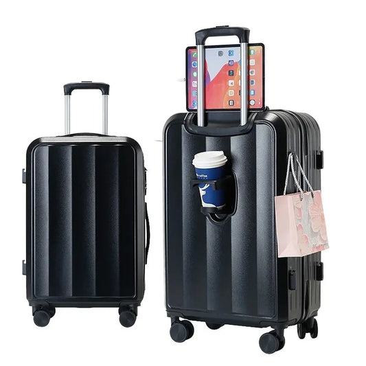 JMT-565834 Compact Mini Travel Luggage Set with Cup Holder - 3 Piece 20 Inch ABS Suitcase Collection