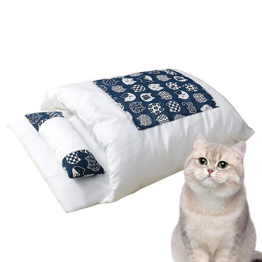 JMT-566026 Cozy Removable Winter Cat Bed with Pillow - Soft Sleeping Bag for Cats and Small Dogs