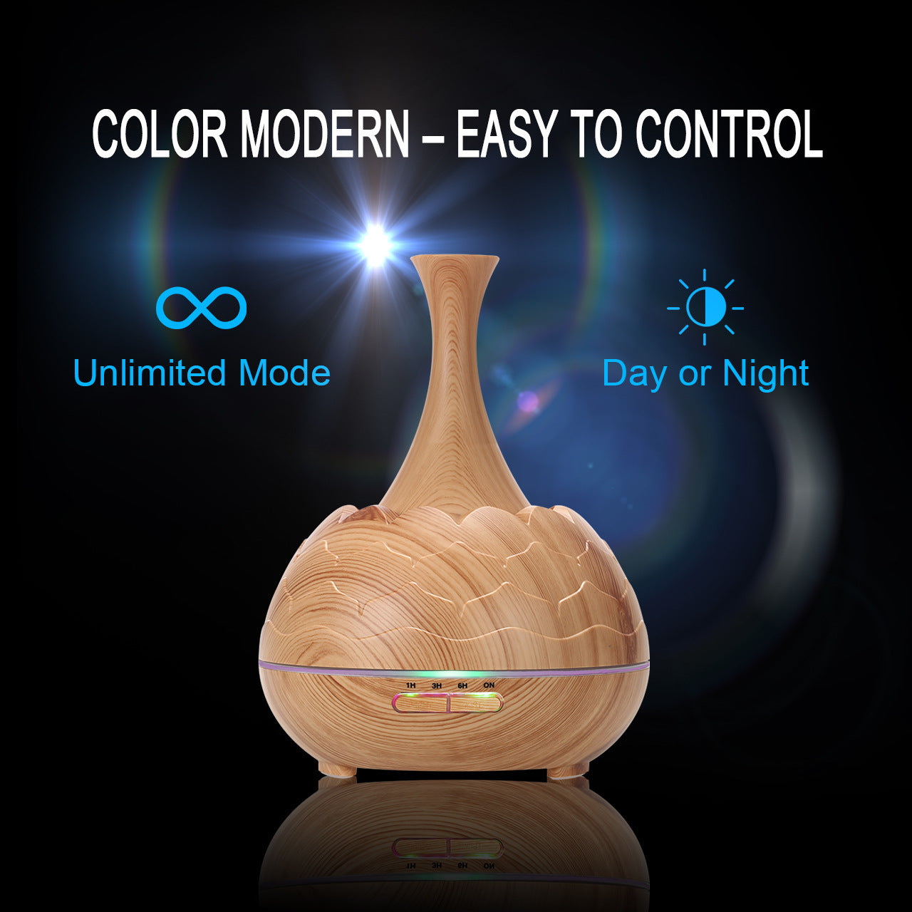 JMT-567498 Wood Grain Aroma Diffuser with Colorful LED Light and 400ML Capacity