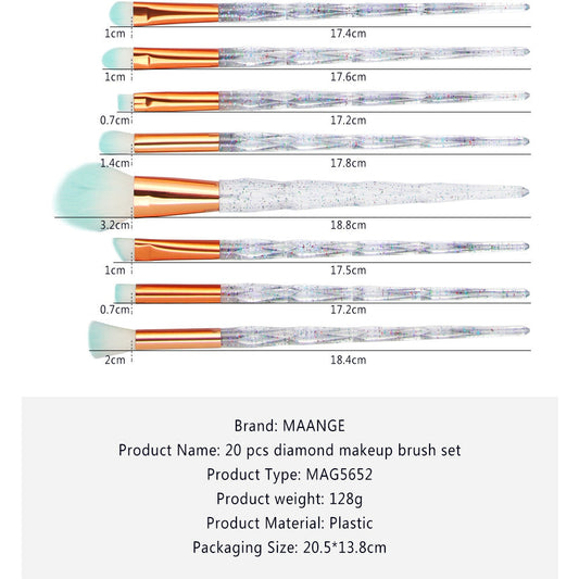 JMT-567626 20-Piece Makeup Brush Set with Corrugated Silk Nylon Material and Portable Handle