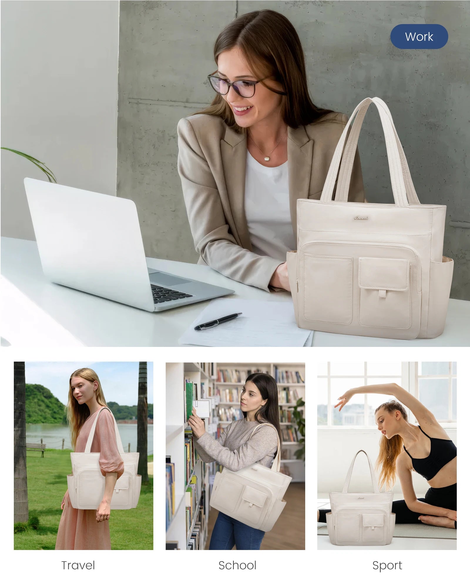 JMT-568330 Stylish 15.6 Inch Laptop Tote Bag for Work with Multiple Pockets for Women