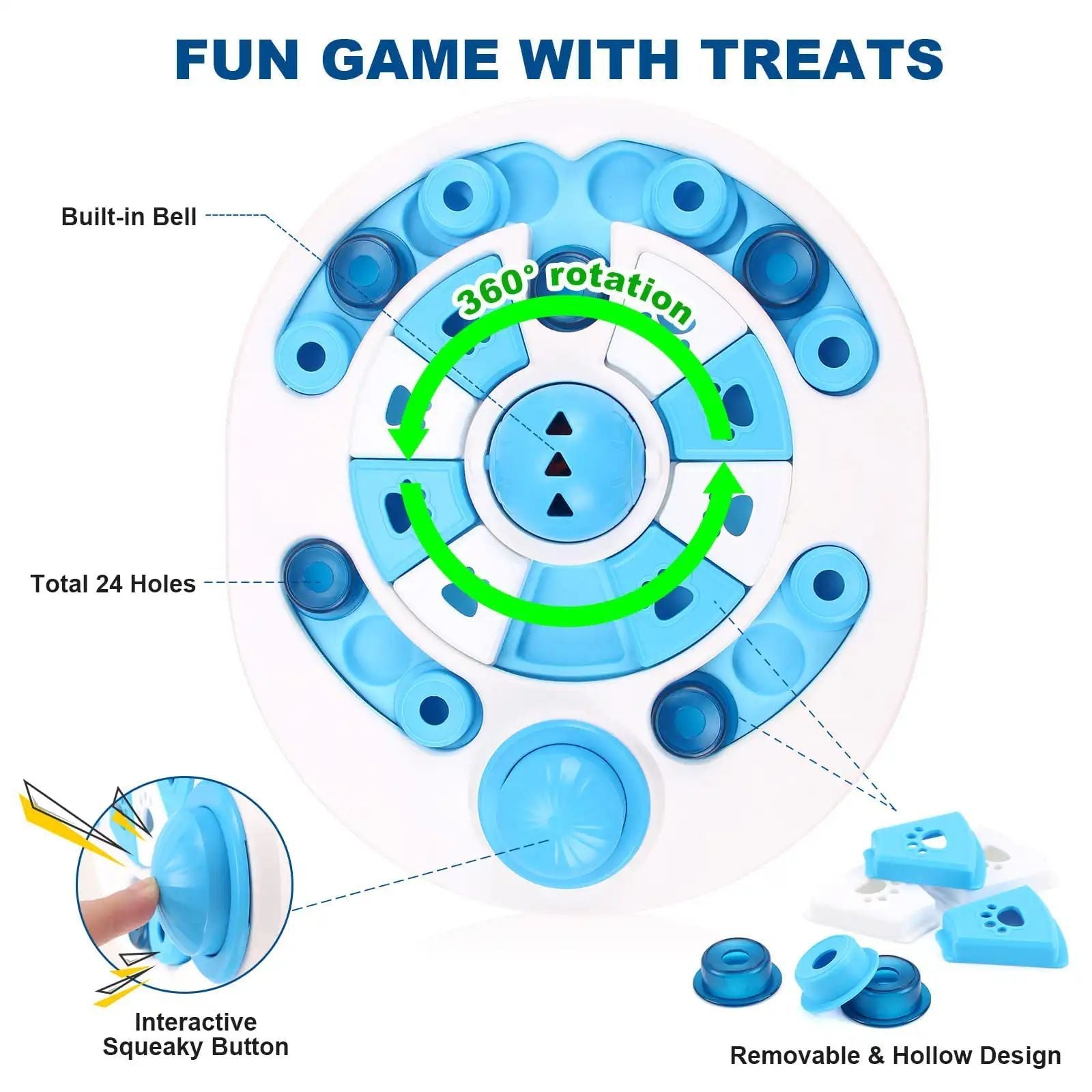 JMT-568522 Interactive Dog Puzzle Toy with Spherical Bells and 24 Hidden Treat Locations for Safe Feeding and Training