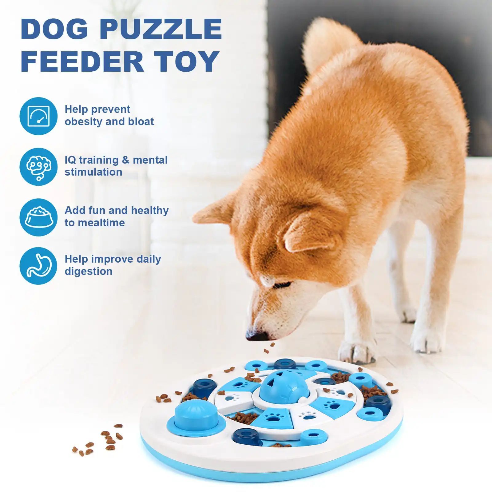 JMT-568522 Interactive Dog Puzzle Toy with Spherical Bells and 24 Hidden Treat Locations for Safe Feeding and Training