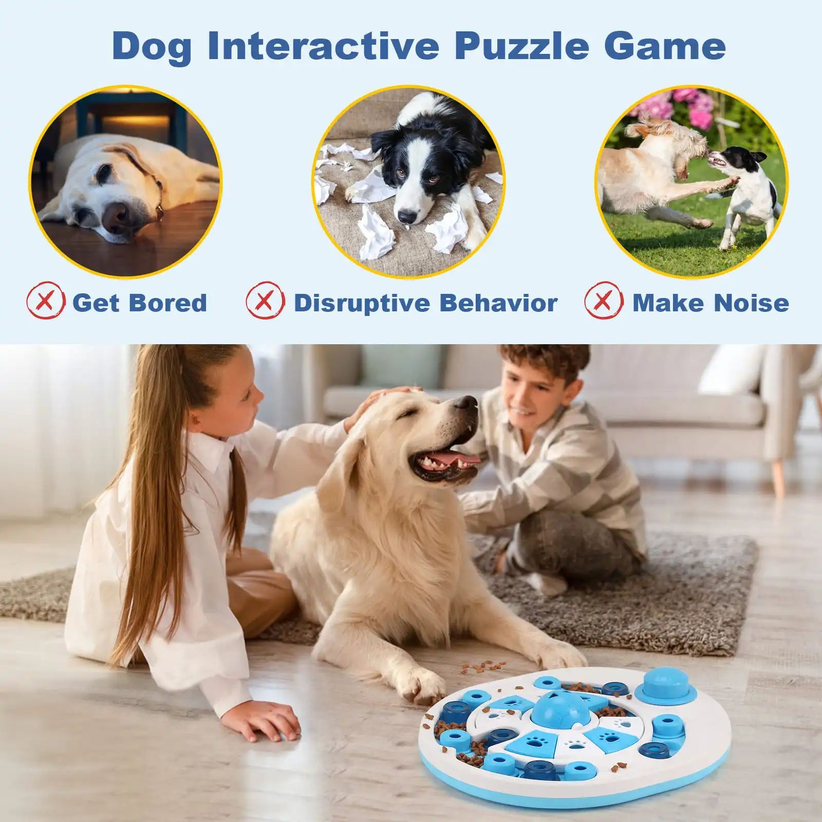 JMT-568522 Interactive Dog Puzzle Toy with Spherical Bells and 24 Hidden Treat Locations for Safe Feeding and Training
