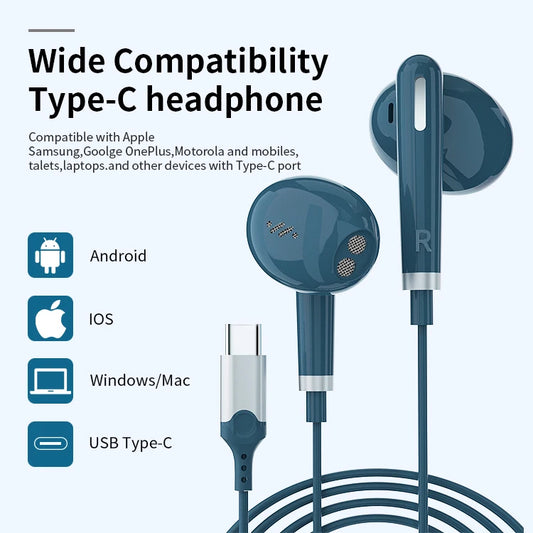 JMT-569162 Wired Type C Earphones Compatible with iPhone 15 Pro Max, Google Pixel 8, OnePlus, and Huawei with Microphone