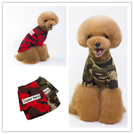 JMT-569290 Camouflage Raglan T-Shirt for Pets - Soft Cotton Blend Fabric, Ideal for Spring and Summer