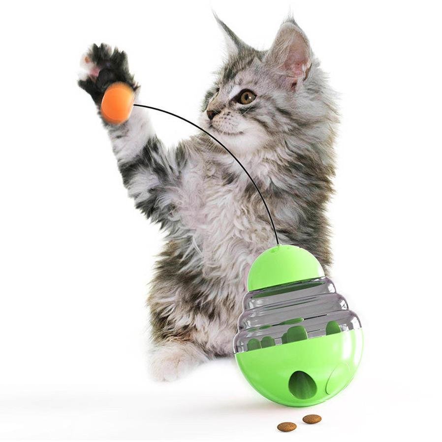 JMT-569674 Interactive Pet Food Dispensing Ball for Cats - Transparent PC with Durable PP and ABS Materials - 100x100x125 mm