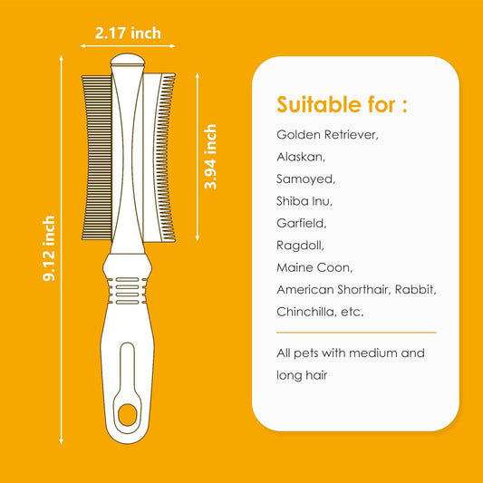 JMT-569738 2-in-1 Dog and Cat Deshedding Brush with Dual-Sided Comb for Effective Grooming of Short, Medium, or Long Hair