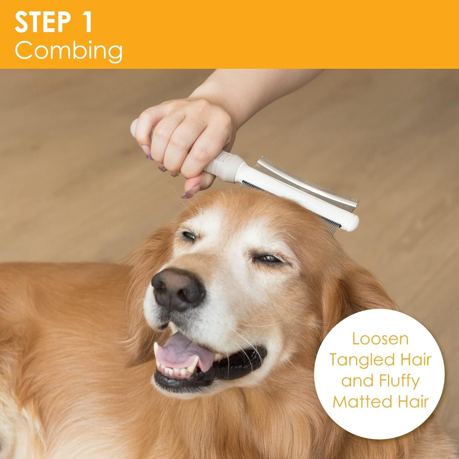 JMT-569738 2-in-1 Dog and Cat Deshedding Brush with Dual-Sided Comb for Effective Grooming of Short, Medium, or Long Hair