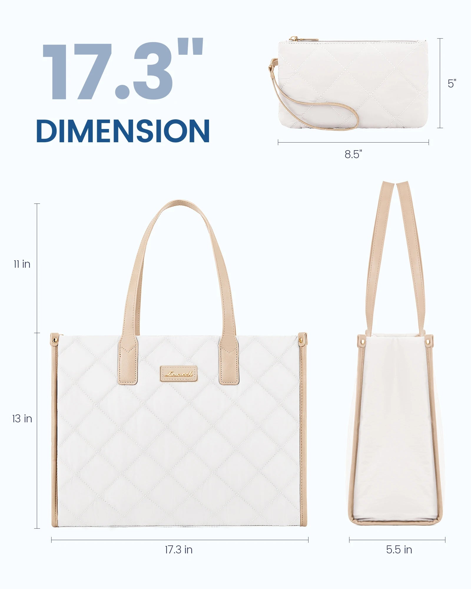 JMT-570634 Fashionable Lightweight 15.6-Inch Quilted Work Tote for Women - Stylish Travel Handbag and Laptop Bag Set