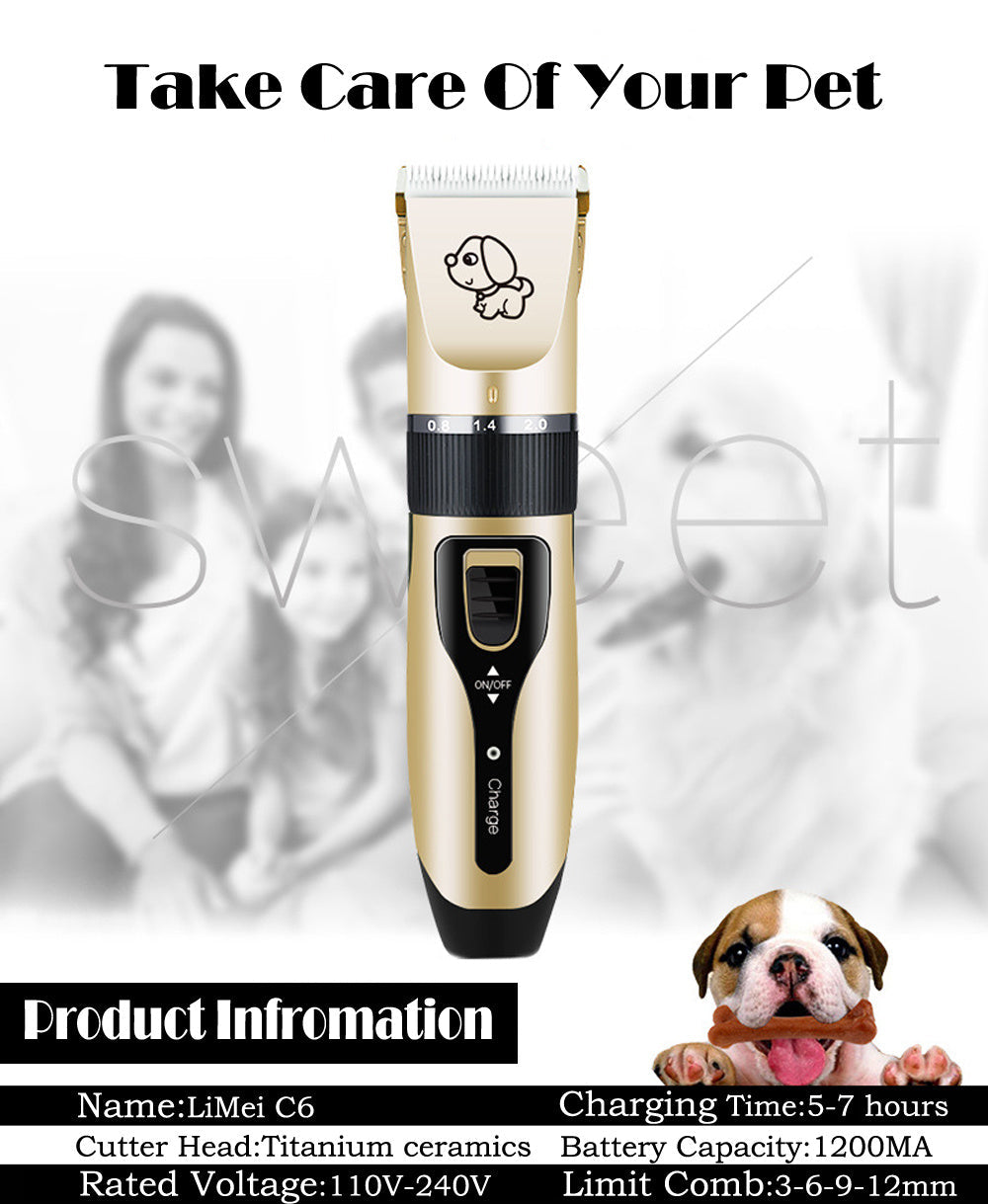 JMT-570890 Rechargeable Electric Dog Hair Clipper with Detachable Titanium Ceramic Blades and Adjustable Length Combs