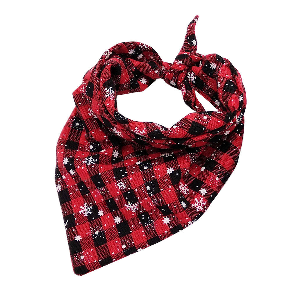 JMT-571274 Christmas Themed Triangle Dog Towel - Red & Green Snowflake Design, Cloth Material, S and L Sizes Available