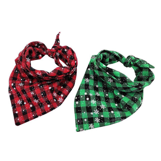 JMT-571274 Christmas Themed Triangle Dog Towel - Red & Green Snowflake Design, Cloth Material, S and L Sizes Available