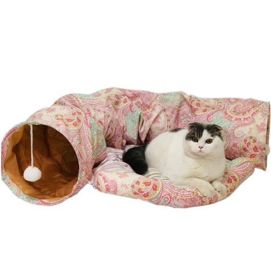 JMT-571786 Foldable Cat Tunnel for Playtime - 130cm Half Moon & 250cm Full Moon, Durable Cloth, Ideal for Cats and Small Dogs Under 20kg