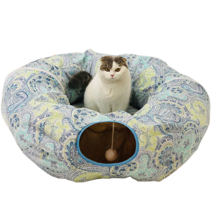 JMT-571786 Foldable Cat Tunnel for Playtime - 130cm Half Moon & 250cm Full Moon, Durable Cloth, Ideal for Cats and Small Dogs Under 20kg