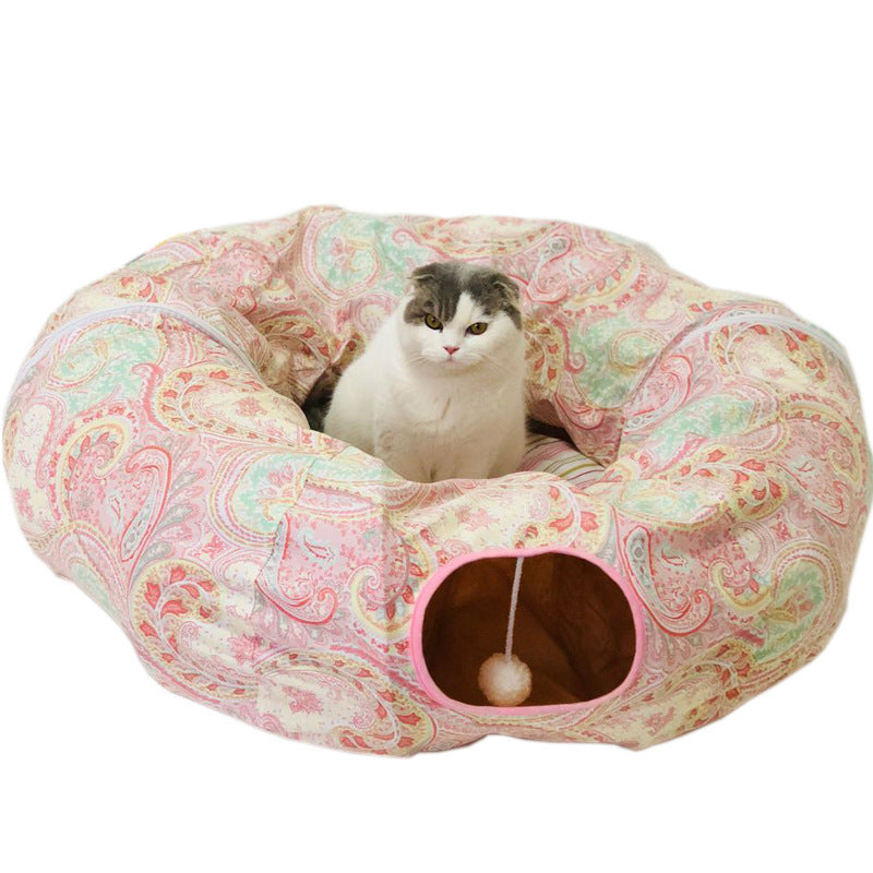 JMT-571786 Foldable Cat Tunnel for Playtime - 130cm Half Moon & 250cm Full Moon, Durable Cloth, Ideal for Cats and Small Dogs Under 20kg