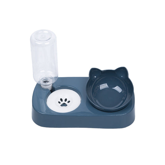 JMT-571978 Double Bowl Pet Feeder with Non-Wet Mouth Design for Cats and Dogs - Eco-Friendly PP Material, Sapphire Blue or Girlish Pink
