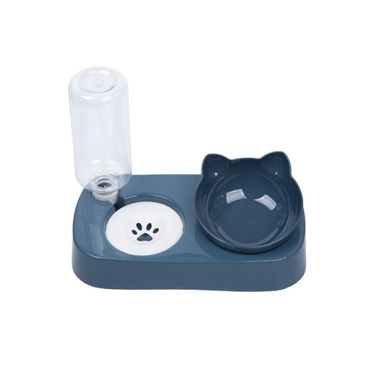 JMT-571978 Double Bowl Pet Feeder with Non-Wet Mouth Design for Cats and Dogs - Eco-Friendly PP Material, Sapphire Blue or Girlish Pink