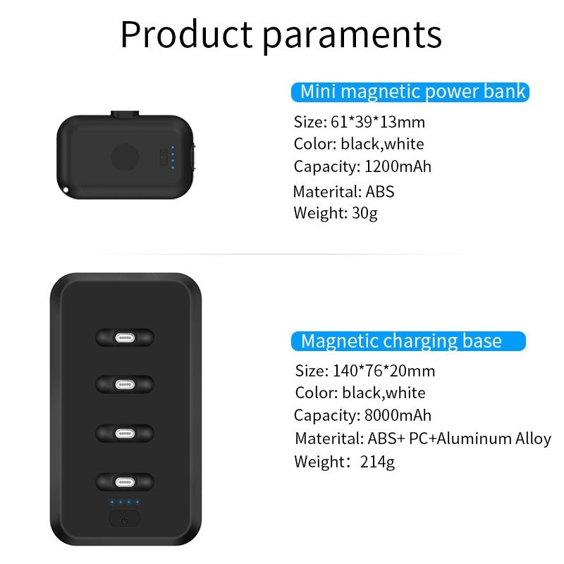 JMT-571978 Mini Capsule Magnetic Charging Power Bank with LED Flashlight - 8000 mAh Capacity, Universal Fit