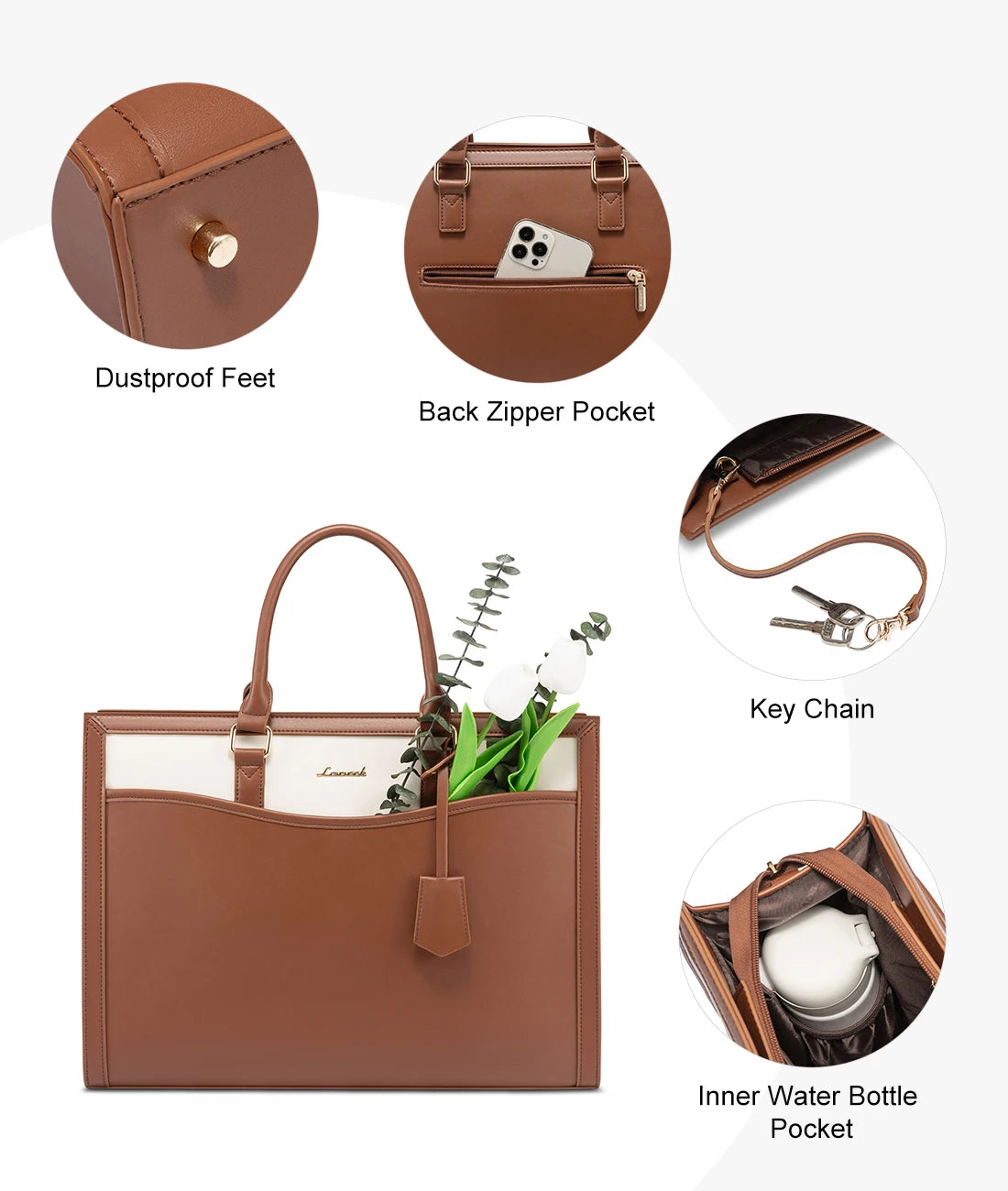 JMT-572682 Designer Waterproof Leather Laptop Tote Bag for Women, Large Capacity Business Briefcase Handbag