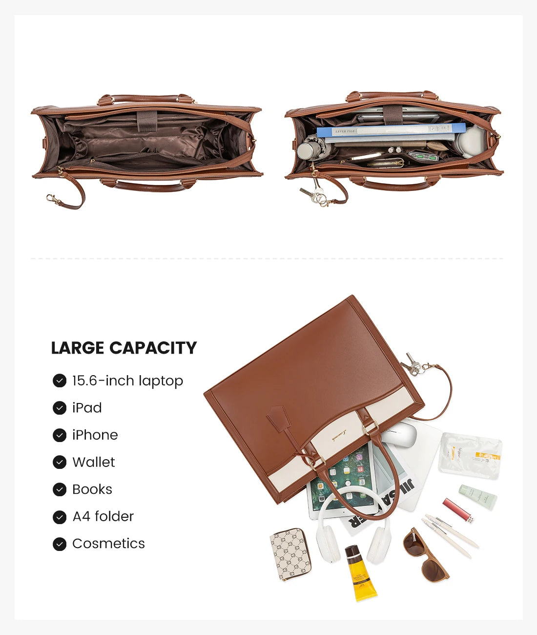 JMT-572682 Designer Waterproof Leather Laptop Tote Bag for Women, Large Capacity Business Briefcase Handbag