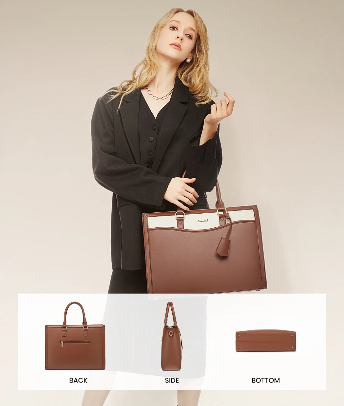 JMT-572682 Designer Waterproof Leather Laptop Tote Bag for Women, Large Capacity Business Briefcase Handbag