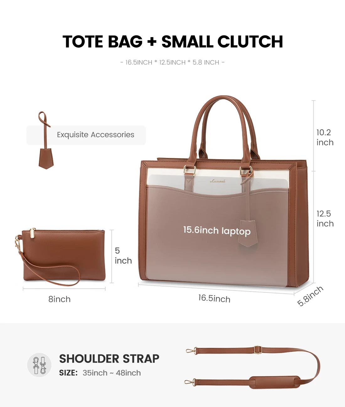 JMT-572682 Designer Waterproof Leather Laptop Tote Bag for Women, Large Capacity Business Briefcase Handbag