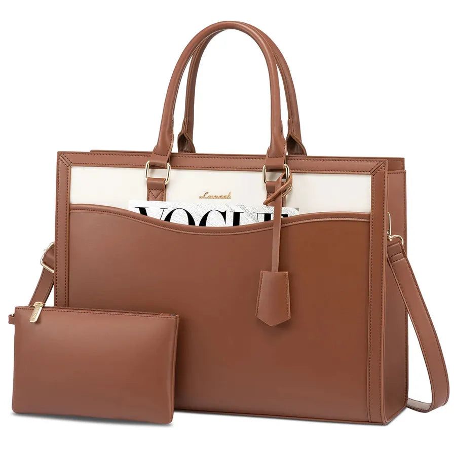 JMT-572682 Designer Waterproof Leather Laptop Tote Bag for Women, Large Capacity Business Briefcase Handbag