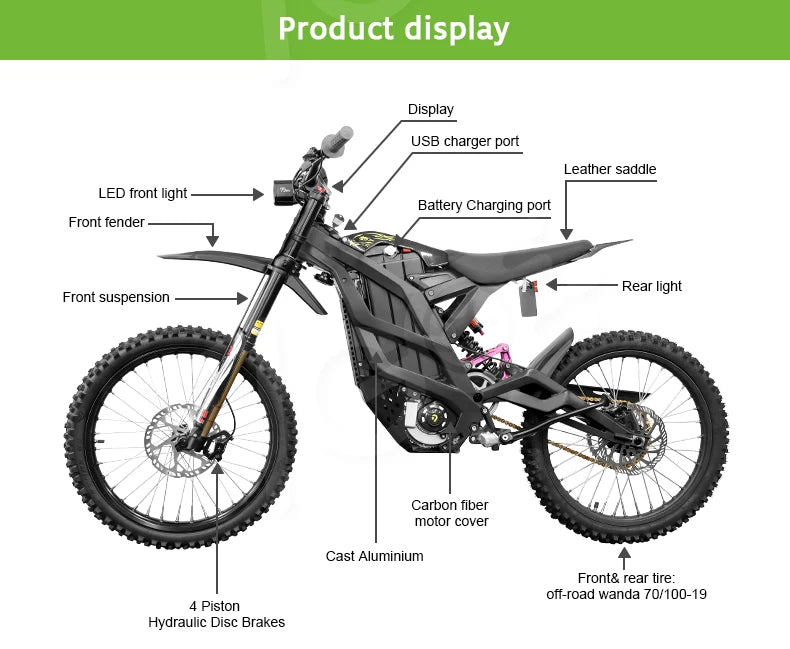 JMT-573706 8000W Electric Dirt Bike with RE-Gen Brake System - 72V 35AH Enduro Dirt Bike for Adults , Top Speed 27.9 mph