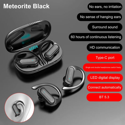 JMT-574282 Wireless Earbuds with LED Display and Ear Hook Design